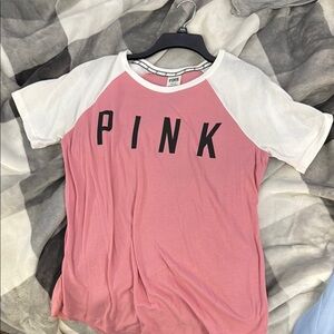 Pink Victoria's Secret Pink and White T-Shirt